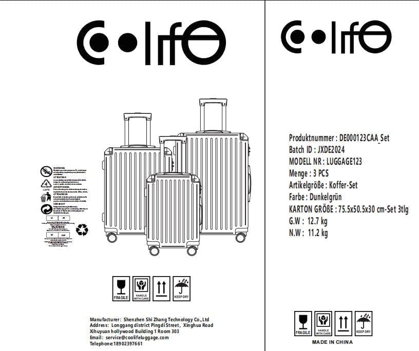 COOLIFE Koffer Trolley-Koffer Hartschalen-Koffer Rollkoffer Reisekoffervon ABS-Material mit TSA-Schl