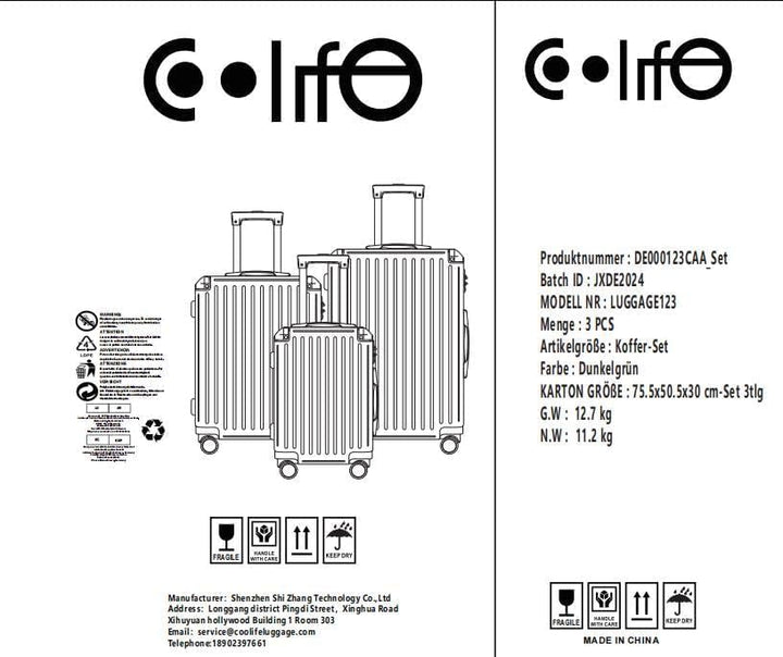 COOLIFE Koffer Trolley-Koffer Hartschalen-Koffer Rollkoffer Reisekoffervon ABS-Material mit TSA-Schl