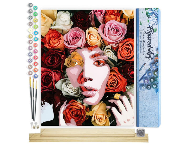 Figured'Art Malen Nach Zahlen Erwachsene Mit Rahmen Rosengesicht - Paint by Numbers Basteln DIY Bast