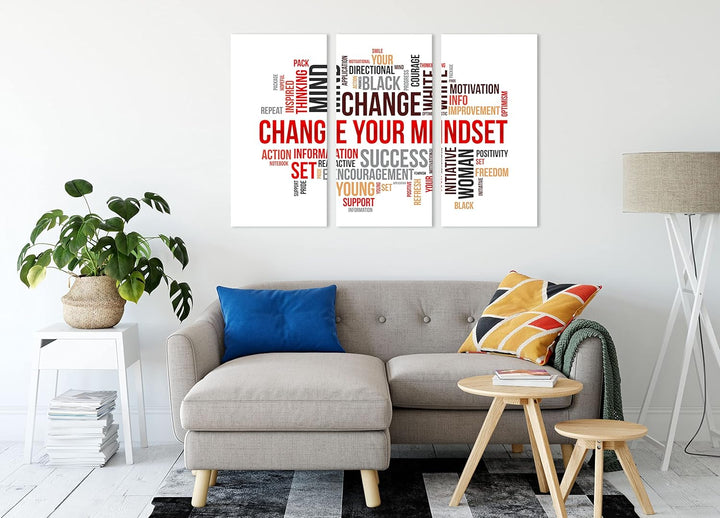 Mindset Motivatonals Leinwandbild 3 teilig | Grösse: 120x80 cm | Wandbild | Kunstdruck | fertig besp