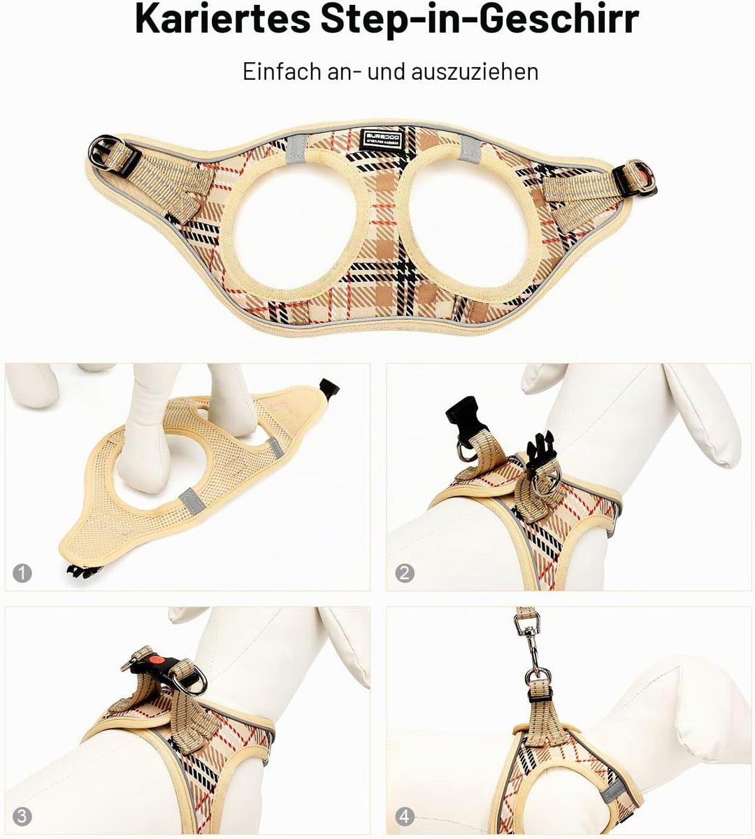 Hundegeschirr Kleine Hunde mit Leine, Anti Zug Geschirr Reflektierend Atmungsaktiv Brustgeschirr, We