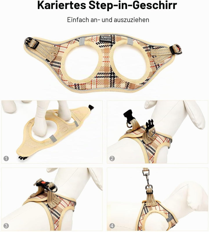 Hundegeschirr Kleine Hunde mit Leine, Anti Zug Geschirr Reflektierend Atmungsaktiv Brustgeschirr, We