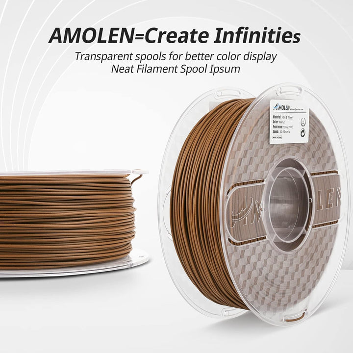 AMOLEN PLA Filament 1.75mm, Holz Nussbaum 3D Drucker Filament mit 30% Echter Holzfaser, Massgenauigk