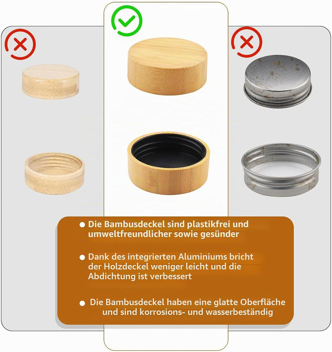 Gewürzdosen Hochwertigem Holzdeckel [12 Stücke],120 ml Gewürzgläser, Gewürzstreuer Glas Gewürzbehält