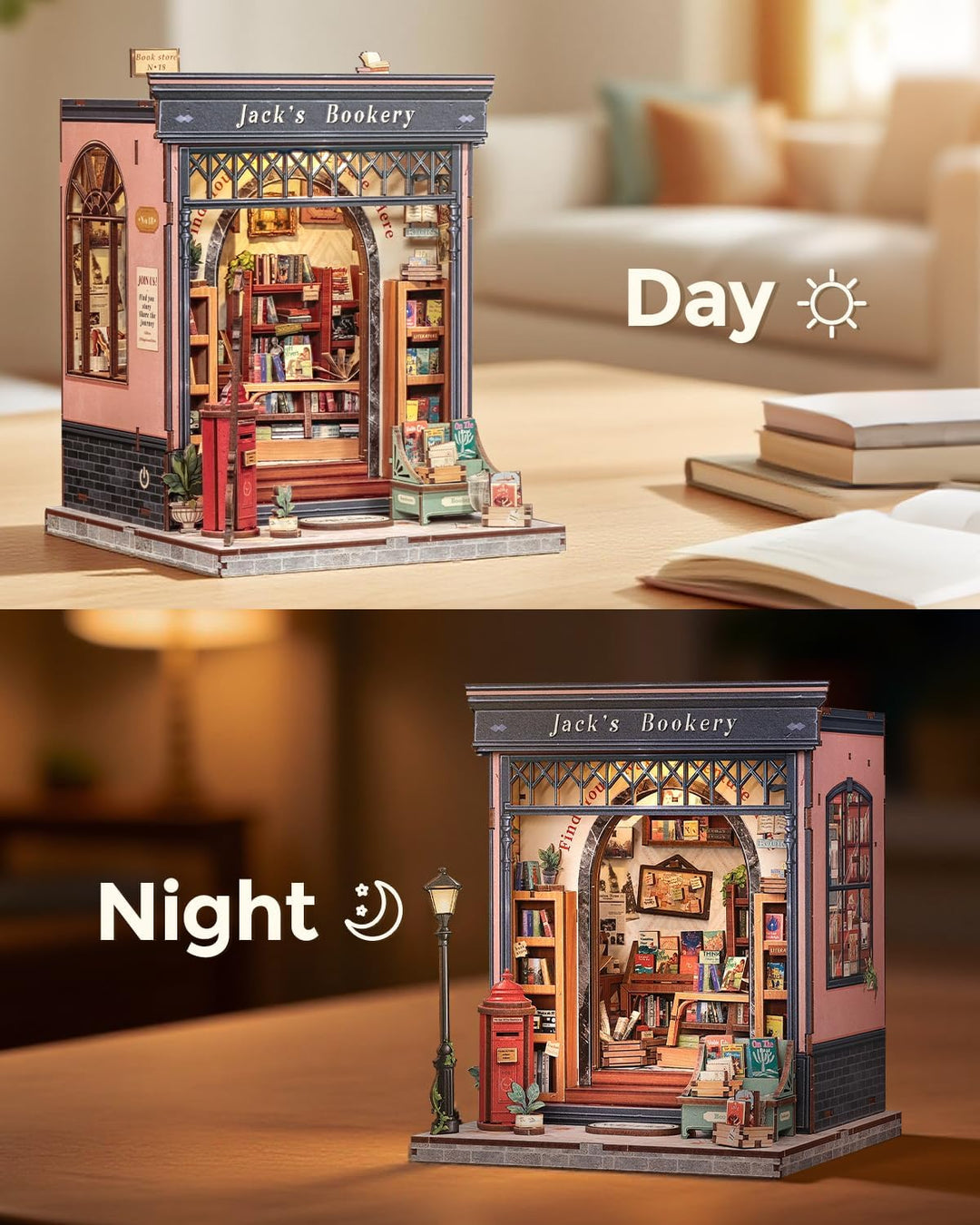 CUTEBEE Book Nook Kit - DIY Miniaturhaus Kit (Bücherregal-Szene), 3D Holzpuzzle Mini Haus Bausatz mi