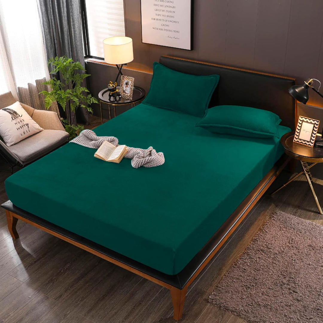 Boqingzhu Flauschige Plüsch Spannbettlaken 180x200cm Grün Dunkelgrün Fleece Flanell Cashmere Touch S