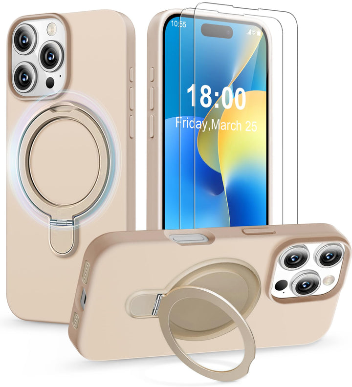 Handyhülle für iPhone 16 Pro Max Hülle mit 2 Stück Schutzfolie, Silikon Case mit Magnetisch Ring Stä