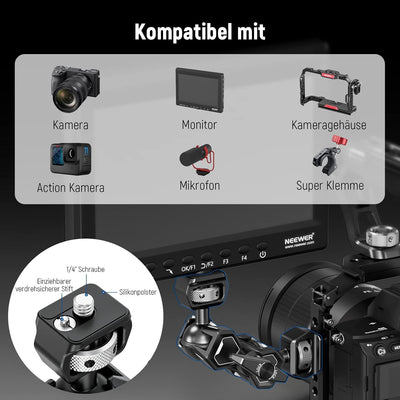 NEEWER Flexibler magischer Gelenkarm mit Zwei Kugelköpfen mit 1/4" Schrauben und einziehbarem Verdre