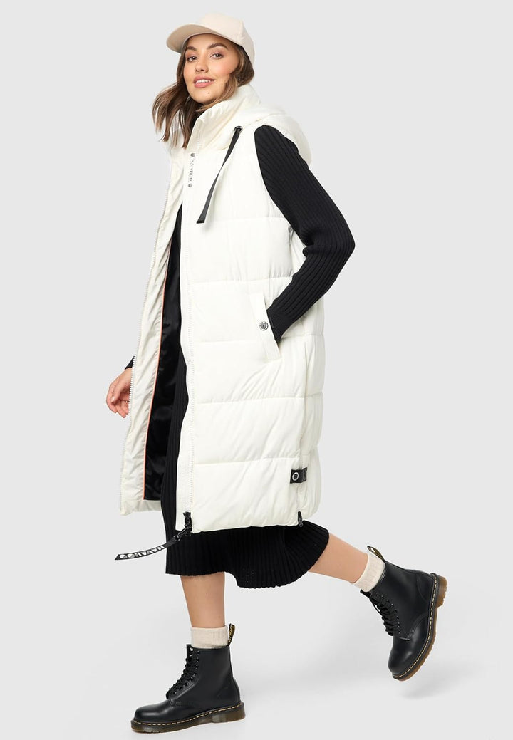 Navahoo Damen ärmellose lange Outdoorweste warme Winterjacke Schnuffelchen XS-3XL XS Offwhite, XS Of