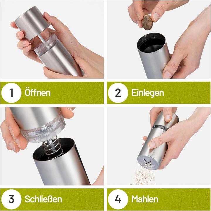 Muskatnuss Mühle mit Vorratsbehälter I Extra scharfes Mahlwerk für feinstes Muskatpulver I Muskatmüh