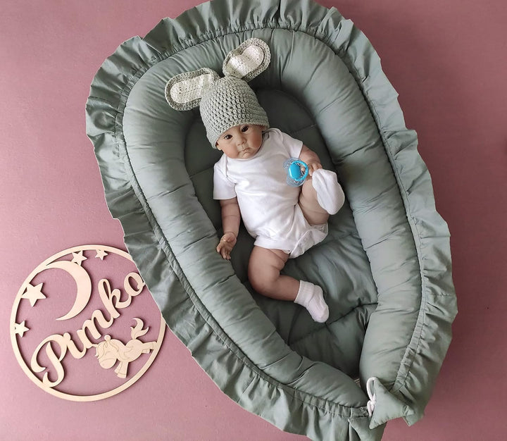 PIMKO Babynest mit rüschen Babynestchen für Baby Kuschelnest Babykokon für Säuglinge und Neugeborene
