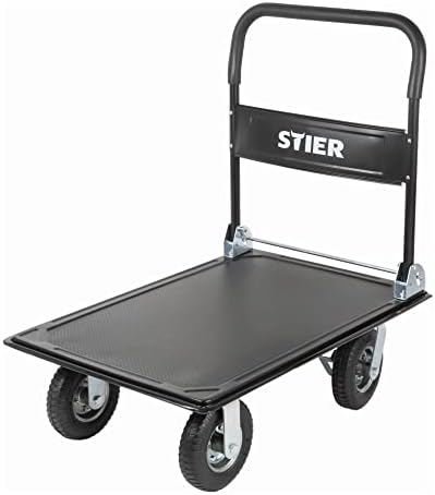 STIER Plattformwagen, Tragkraft 300kg, Transportwagen klappbar, Luftbereifung, Transporthilfe mit Le