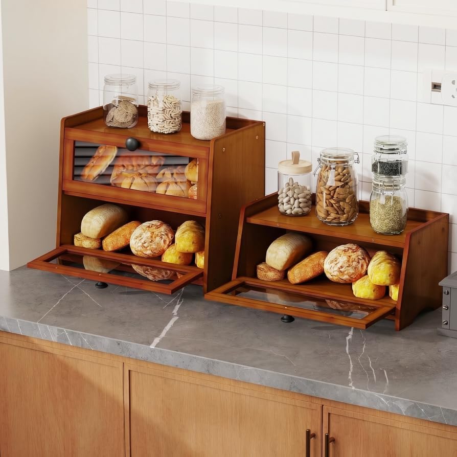 BAMBANG Bambus Brotkasten, Klein Brotkästen Holz für Küchentheke, brotbox küche zur Brotaufbewahrung