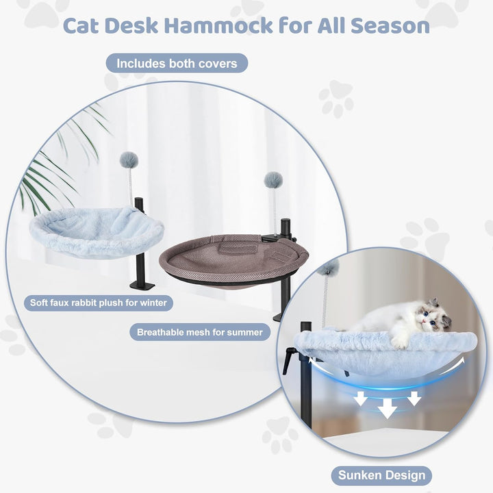 Odoland Katzenbett für Schreibtisch - 360° drehbar & höhenverstellbar, weiches Katzenhängematte mit