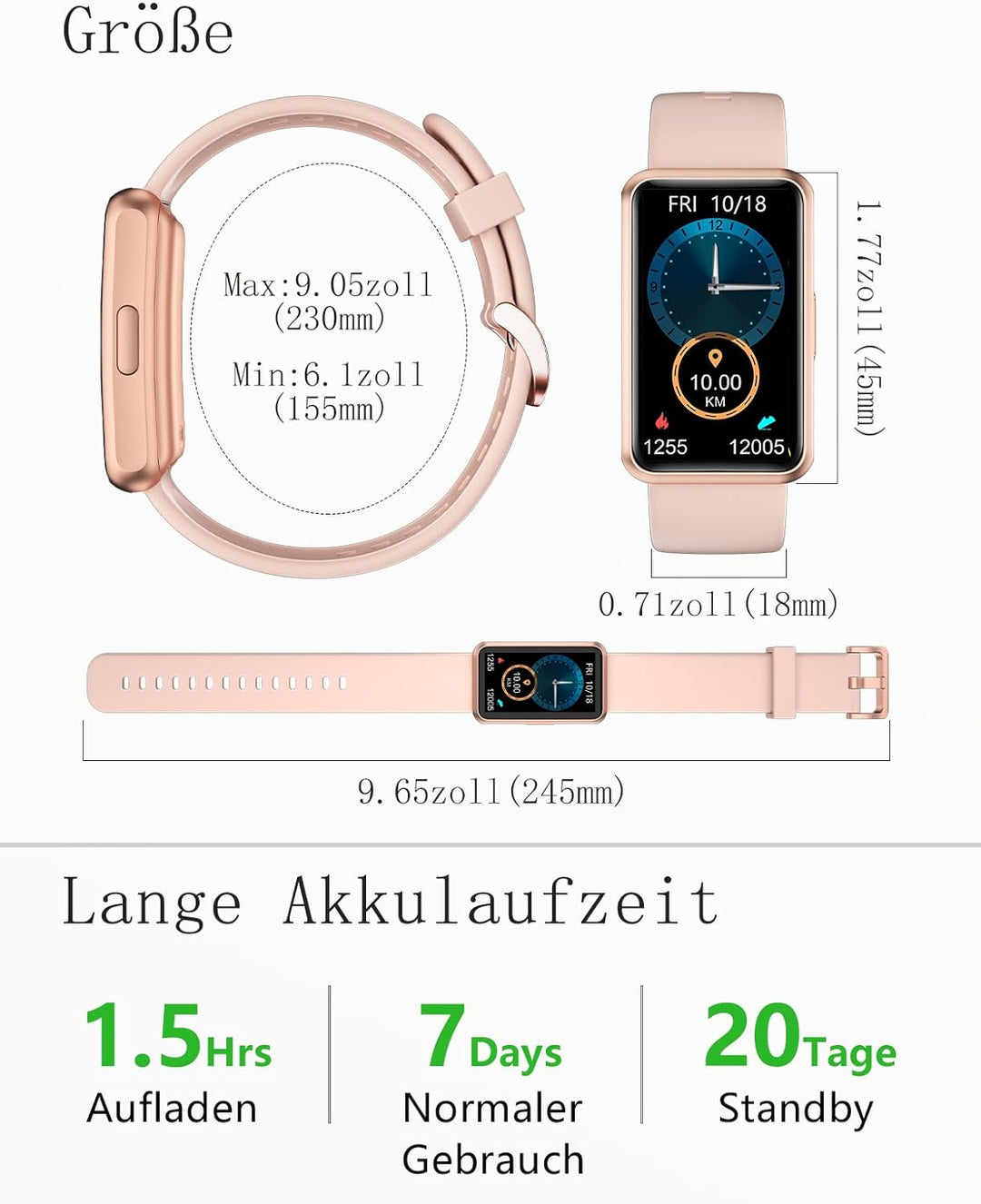 HUAKUA Schrittzähler Uhr (Ohne app und Handy) 1,47 Zoll Touchscreen Einfach Smartwatch Fitness Track