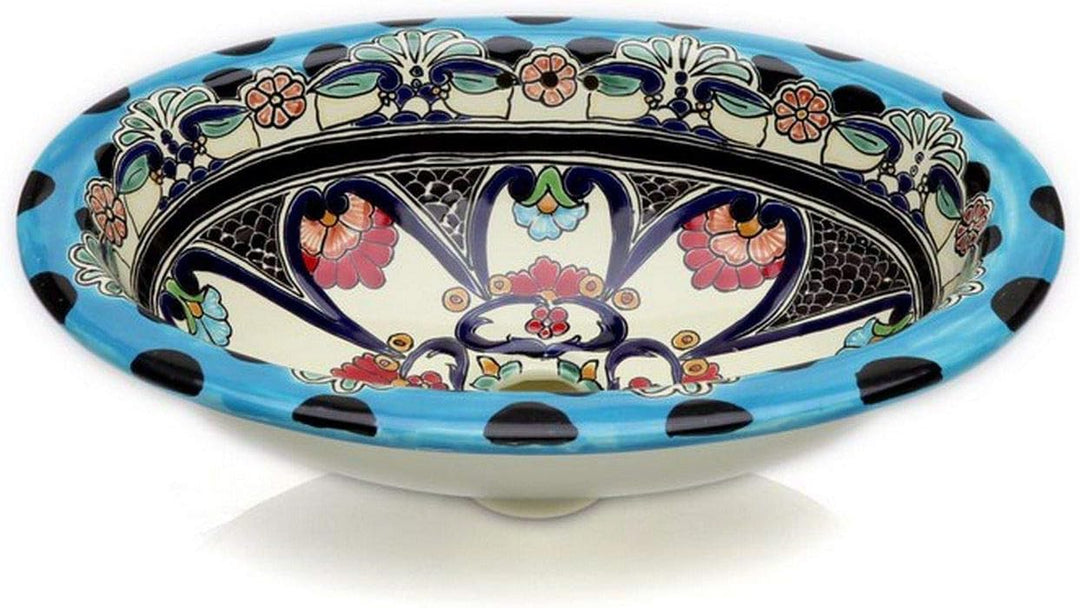La Reina – Kleines buntes Waschbecken, Mexikanische Oval Einbauwaschbecken | Klein Keramik Talavera