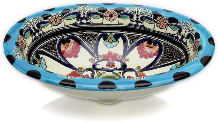 La Reina – Kleines buntes Waschbecken, Mexikanische Oval Einbauwaschbecken | Klein Keramik Talavera