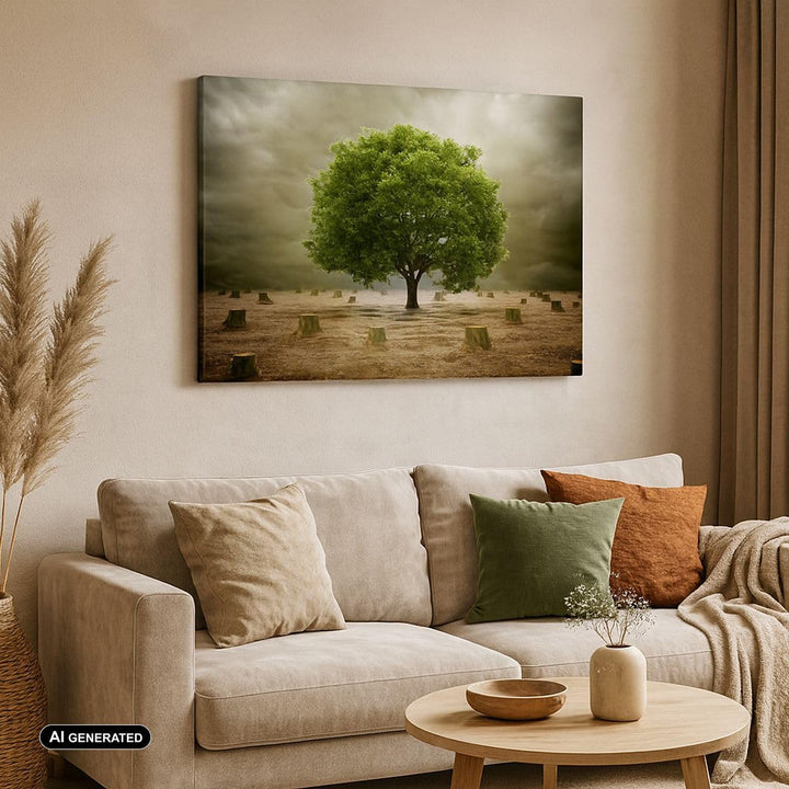 Bilder auf Leinwand Baum Feld Umwelt Leinwandbild mit Rahmen 70x50cm Wandbilder Dekoration Wohnzimme