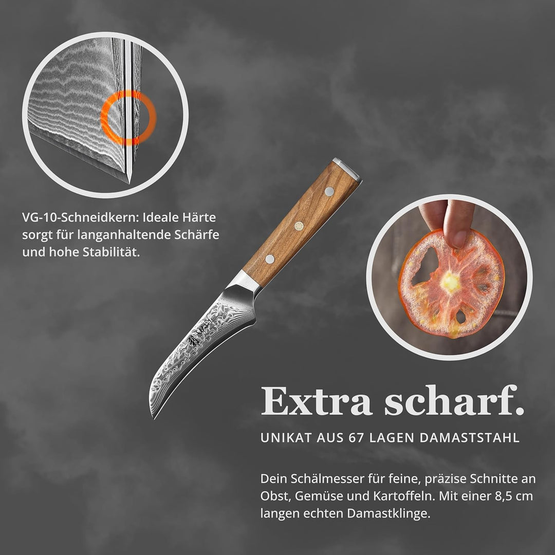 Wakoli Oribu Schälmesser 8,50 cm extrem scharfe Klinge aus 67 Lagen I Damast Küchenmesser und Profi