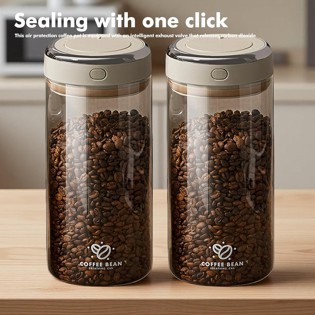 Glas Kaffeedose Luftdicht, 1,7L Vakuum Kaffeebohnen Transparent Behälter mit Auslassventil Datumsanz