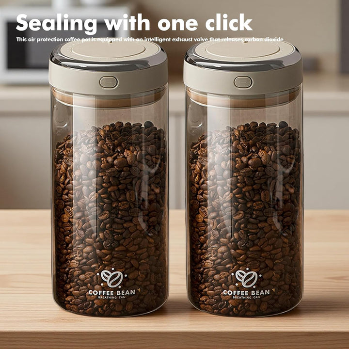 Glas Kaffeedose Luftdicht, 1,7L Vakuum Kaffeebohnen Transparent Behälter mit Auslassventil Datumsanz
