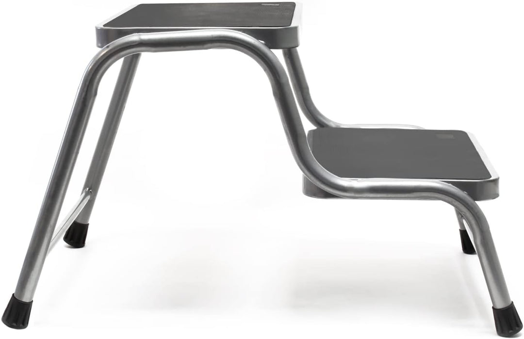 Wiltec Doppeltrittstufe aus Stahl bis 150 kg, 2 Stufen Tritt mit Rutschfester Trittfläche, Trittleit