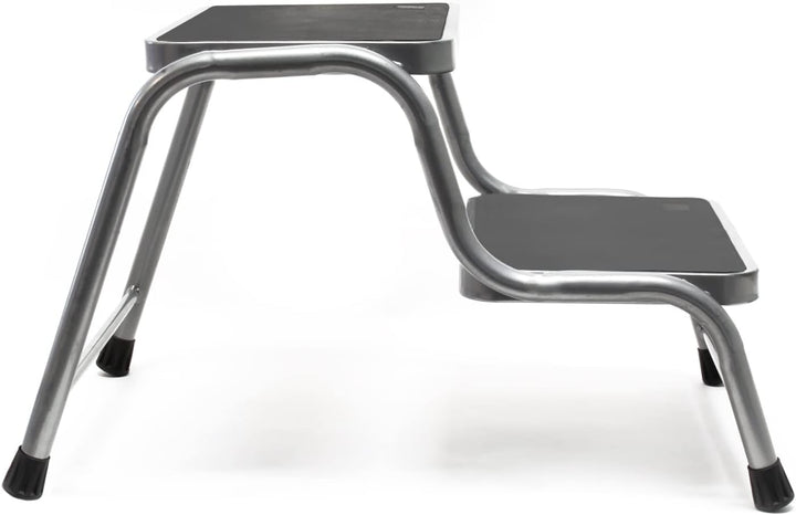 Wiltec Doppeltrittstufe aus Stahl bis 150 kg, 2 Stufen Tritt mit Rutschfester Trittfläche, Trittleit