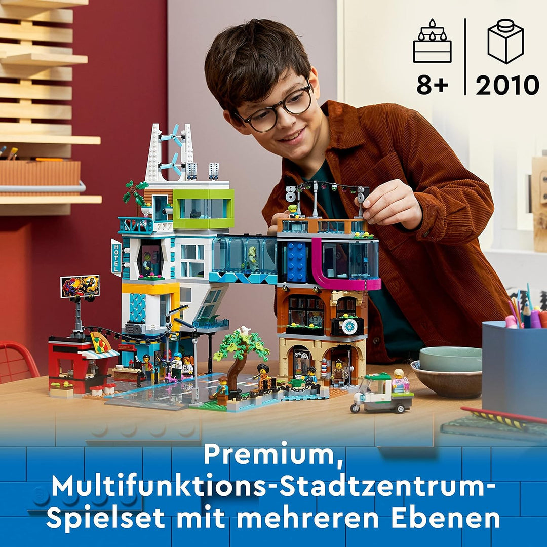 LEGO 60380 City Stadtzentrum Set, Modellbausatz, Spielzeug mit Spielzeugläden wie Friseur, Tierarzt,
