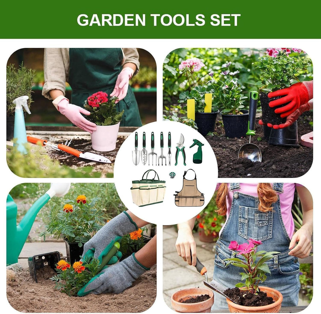 Gartenwerkzeug-Set mit Schaufeln, Schürze, Tragetasche, 11 Teile | Schwerlast-Gartenwerkzeuge für An