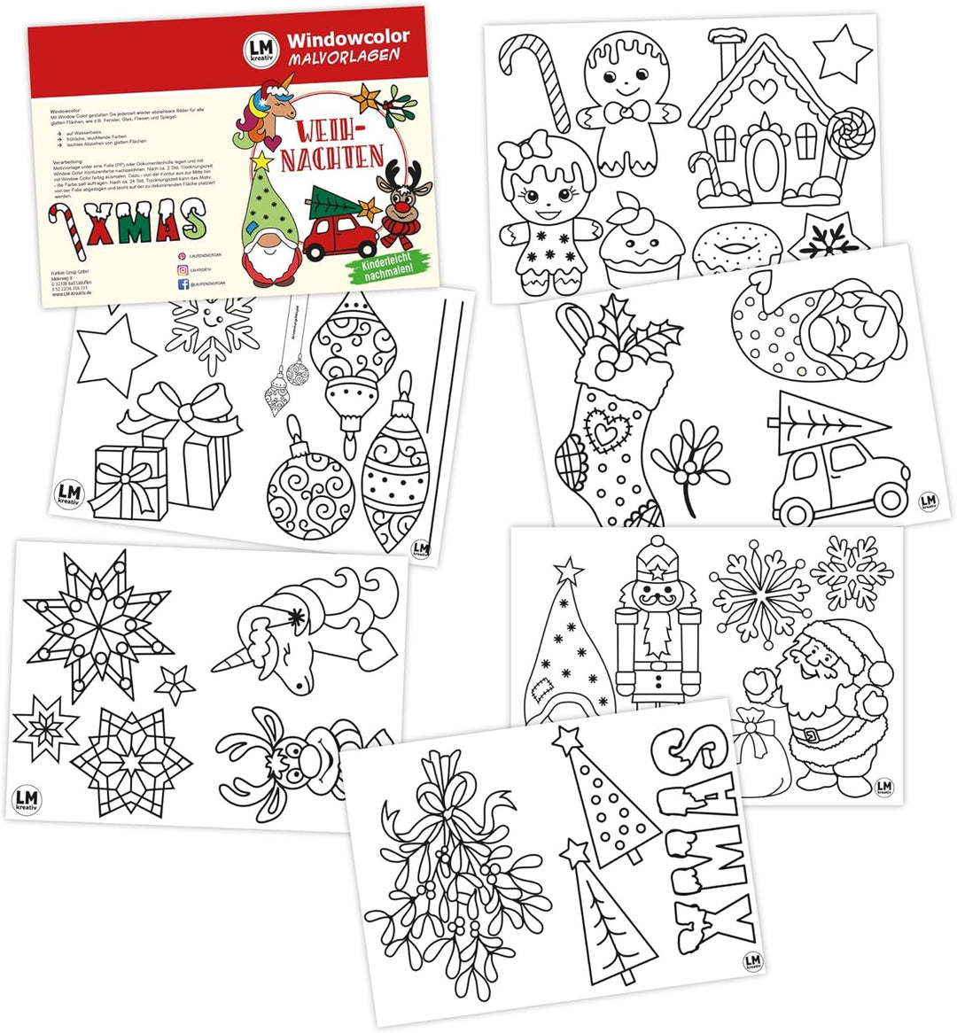 LM-Kreativ Window Color 15er Set - Weihnachten - mit 13 Farben, 2 Konturen & Weihnachtlichen Malvorl