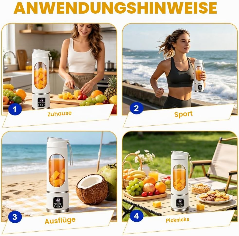 Tragbarer Mixer Smoothie Maker to Go, 450ML Portable Blender USB Wiederaufladbar Standmixer Klein mi