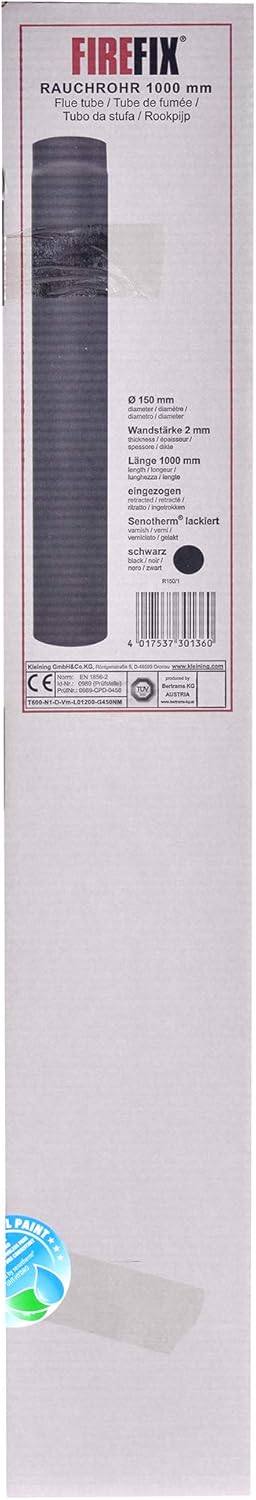 FIREFIX R150/1 Ofenrohr aus 2 mm starken Stahl (Rauchrohr) in 150 mm Durchmesser, für Kaminöfen und