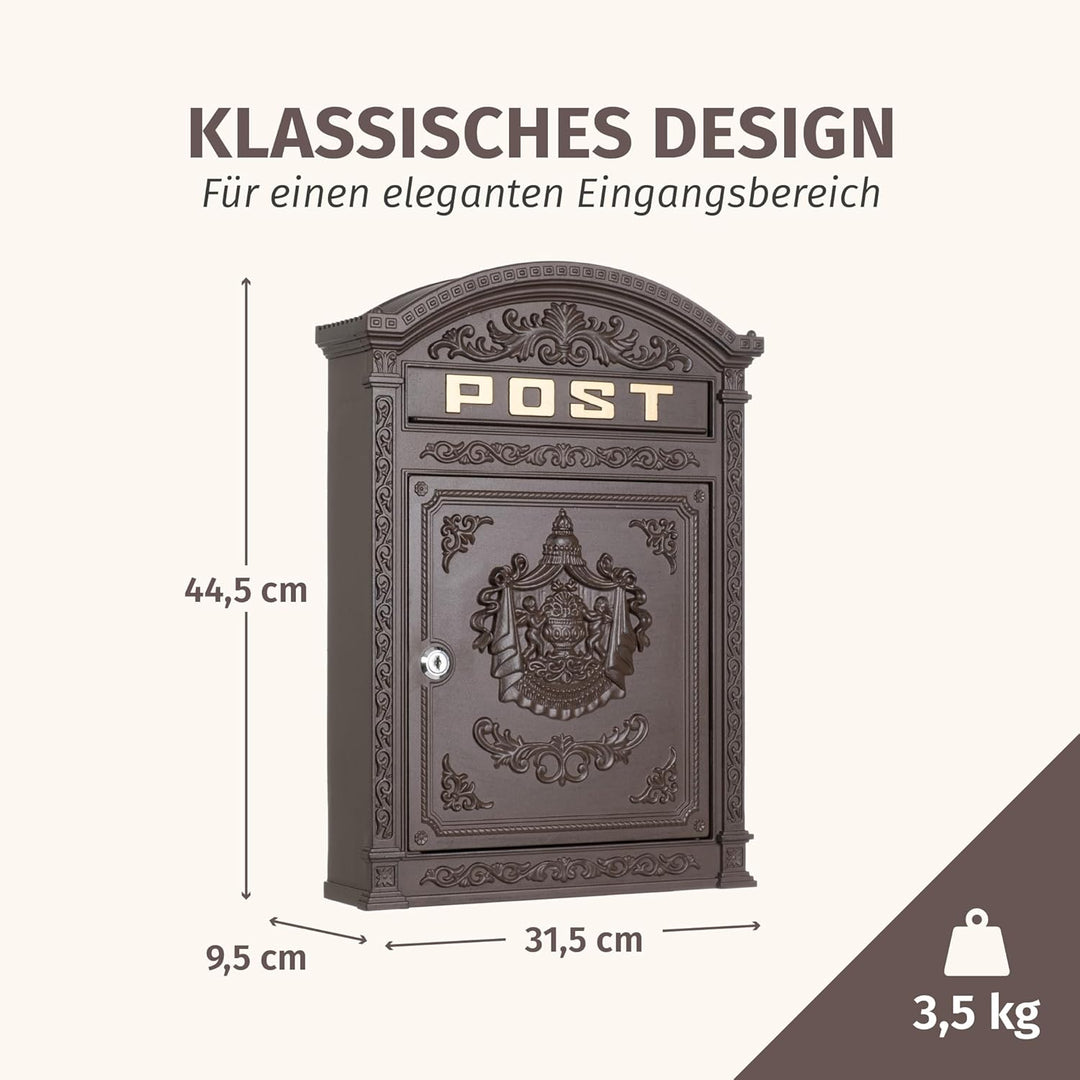 Briefkasten braun Englischer Postkasten Antik Stil aus Aluguss zur Wandmontage Nostalgie Standarform