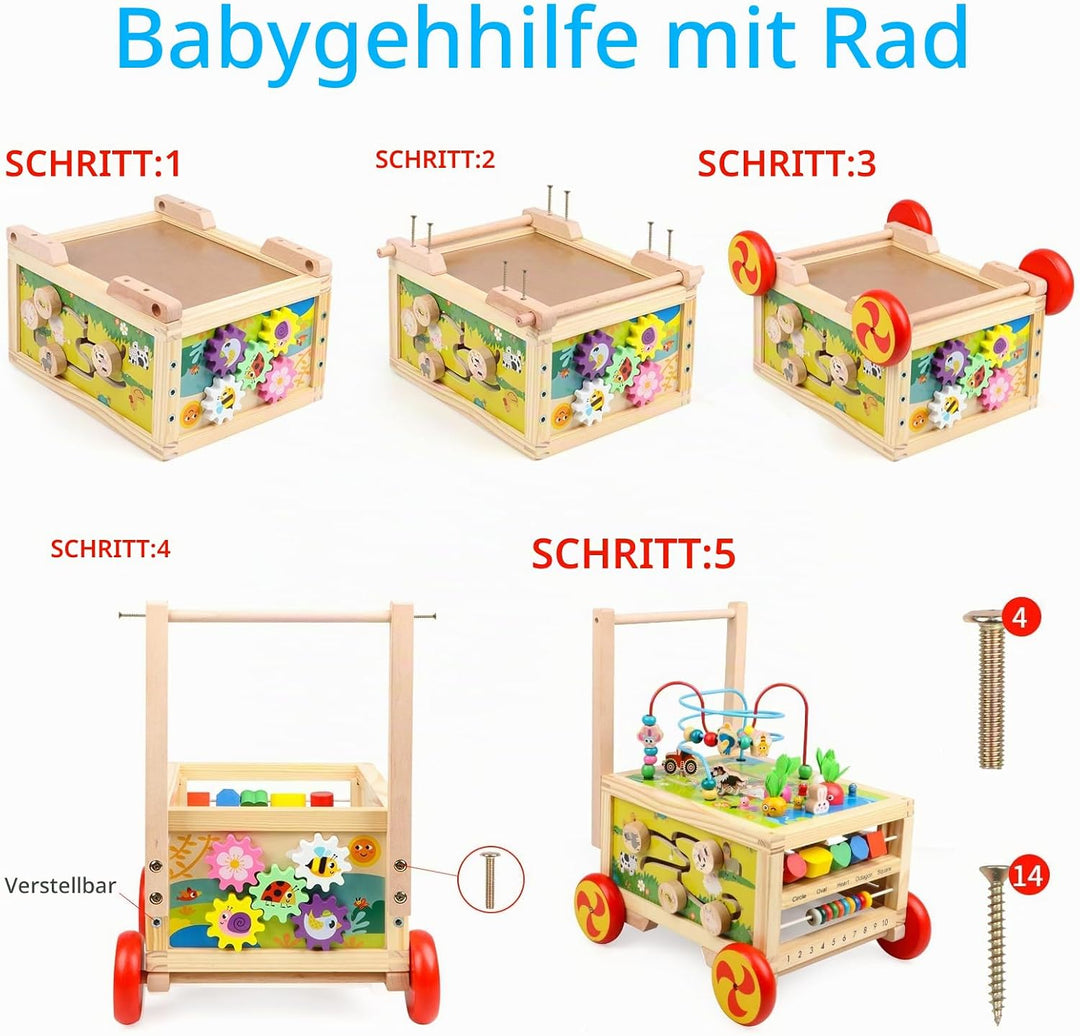 KABENFIS Holz Activity Cube mit Rädern für Jungen und Mädchen