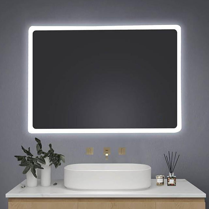 AllRight Badspiegel mit Beleuchtung 60x40cm | Dimmbarer LED Spiegel mit 3 Lichtfarben | IP54 Wasserg