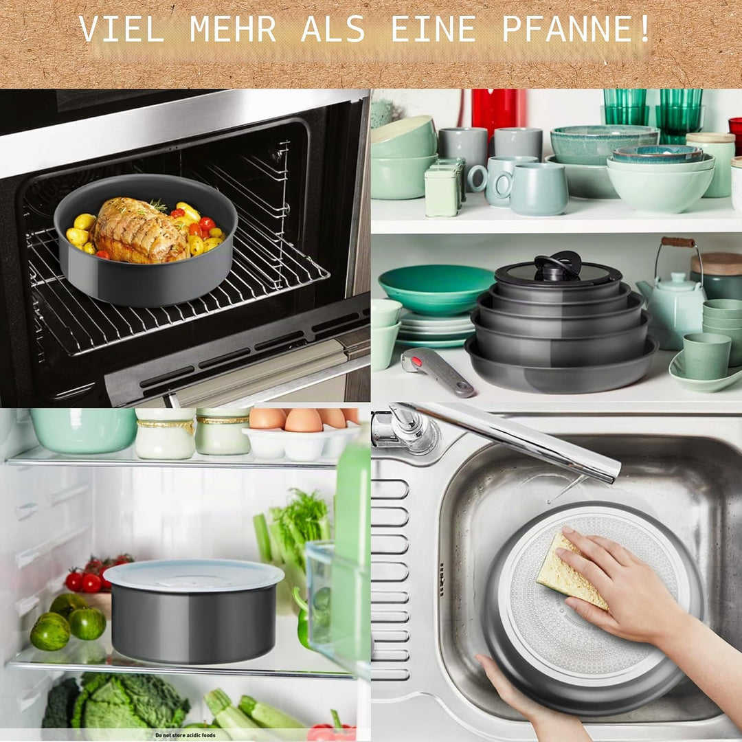 Tefal Ingenio Renew Set mit 3 Teilen, Pfanne 28 cm, Topf 18 cm, Griff, Induktion, Keramikbeschichtun