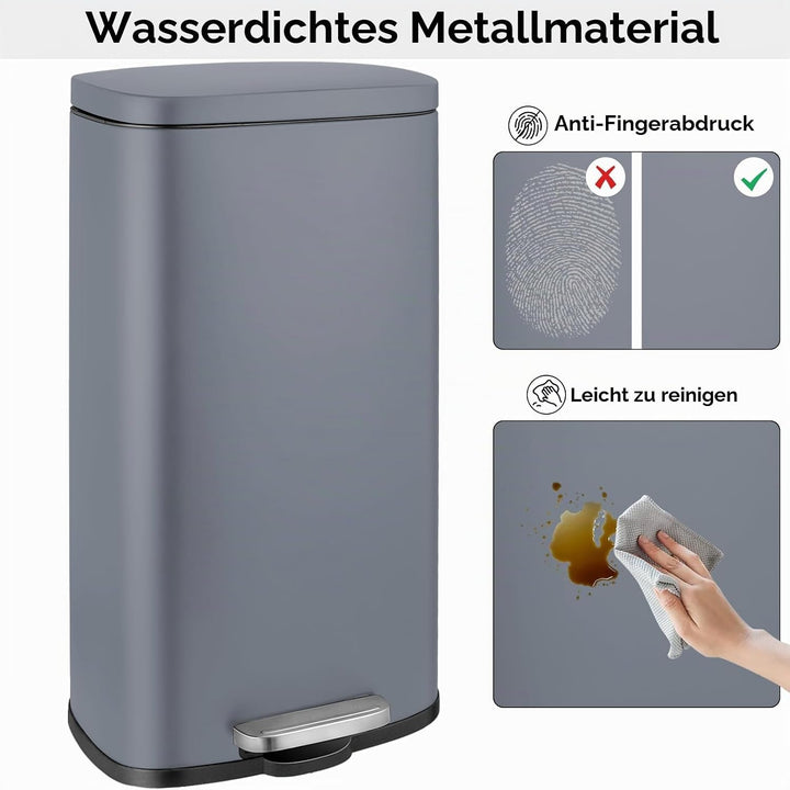 LIFERUN Mülleimer Küche 30l, Abfalleimer mit Deckel, Softclose Treteimer aus Stahl, mit Inneneimer f