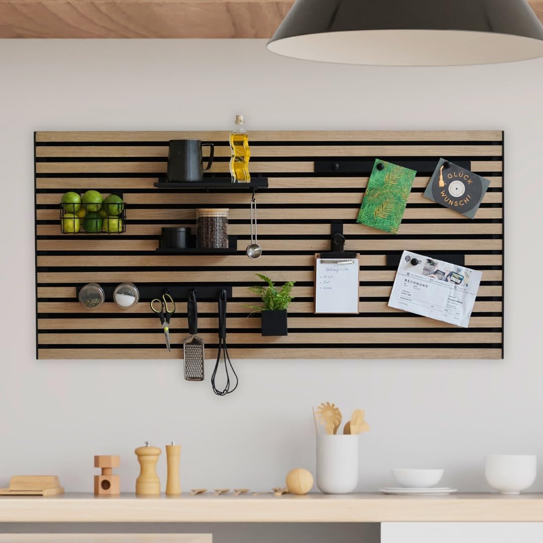 Steinmine - Designmanufaktur Wandorganizer (40 x 60 cm) - Akustikpaneel mit Eichenholzlamellen - ink
