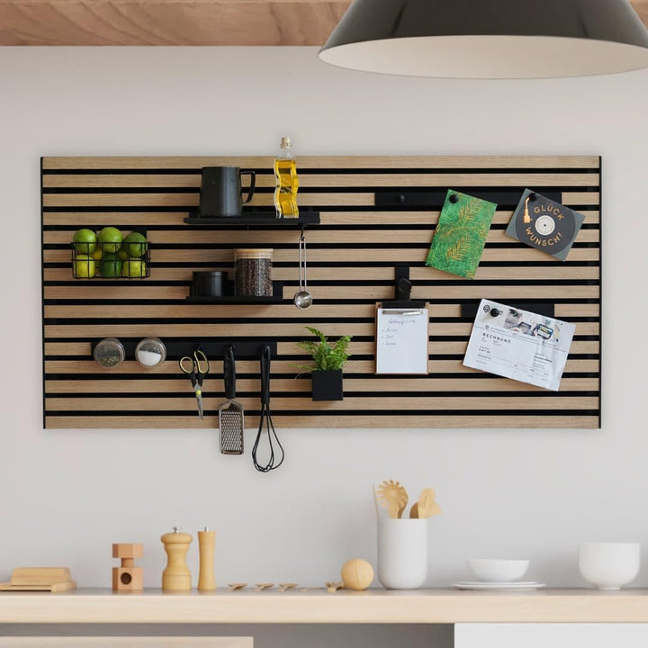 Steinmine - Designmanufaktur Wandorganizer (40 x 60 cm) - Akustikpaneel mit Eichenholzlamellen - ink