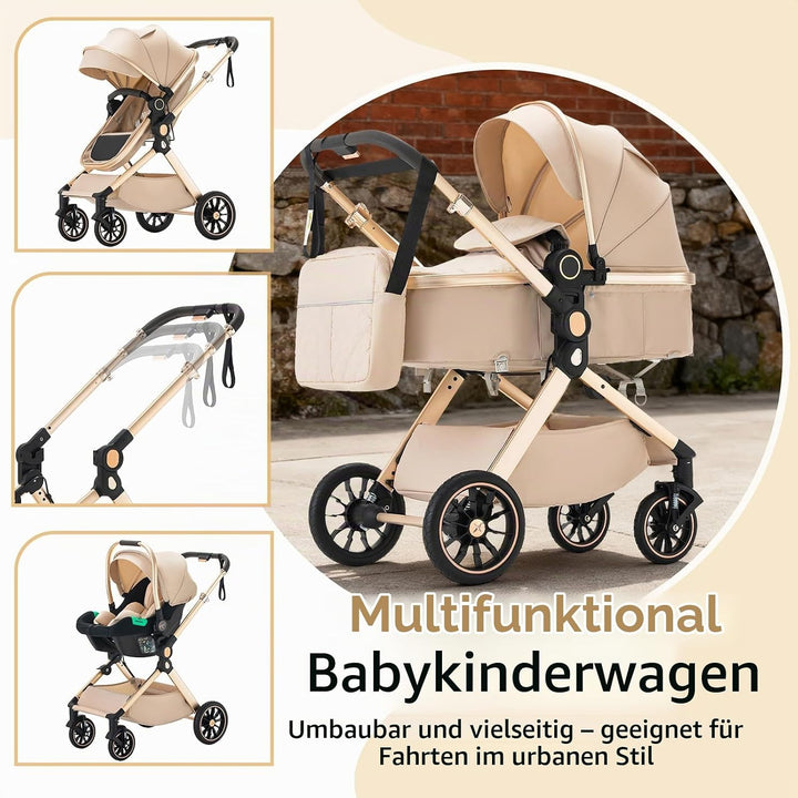 BEBBY 3-in-1 Kinderwagen KombiKinderwagen-Set 2-in-1 Buggy faltbar Luxus Hochlandschaft Neugeborenes