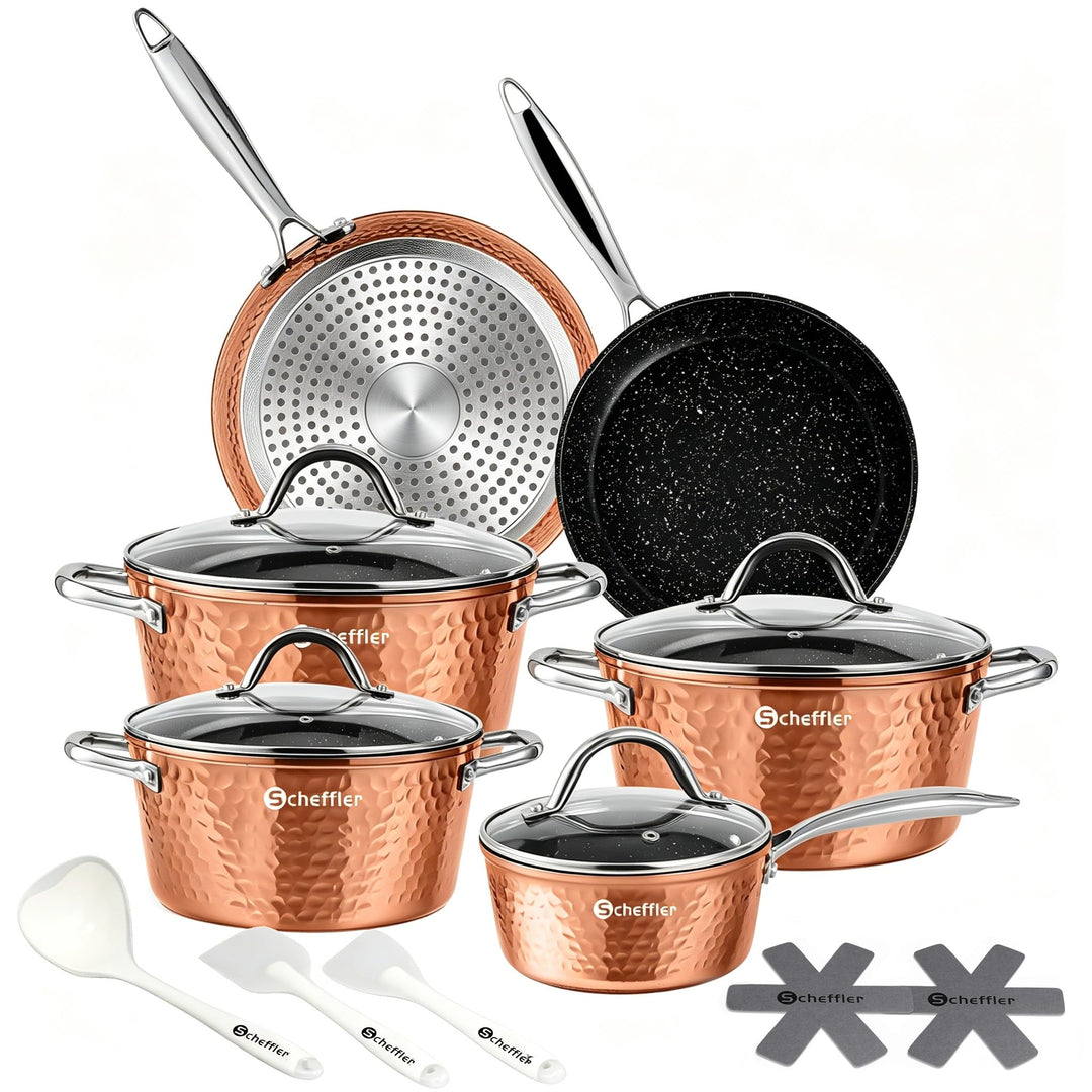 Topfset,Scheffler Topfset Induktion 15-teilig, Induktions Töpfe Set, Töpfe mit Glasdeckel, Kochtopf-