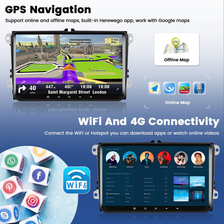 [2+64G] Hikity Android Autoradio Carplay für VW Golf 5 Golf 6 Passat Jetta Polo Candy Autoradio mit
