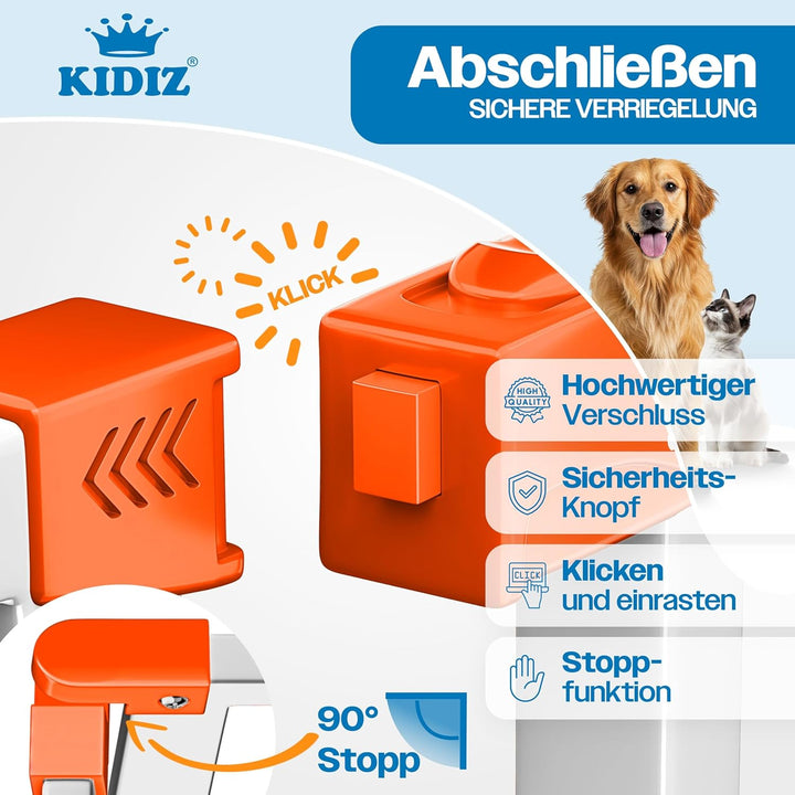 KIDIZ Absperrgitter zum Klemmen mit Katzenklappe, Türschutzgitter, Autoclose Kinder Treppengitter oh