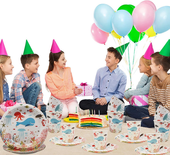 Doyomtoy Ocean Sea Partygeschirr,60 Stück Ozean Geburtstag Dekoration Dessertteller Tassen Serviette