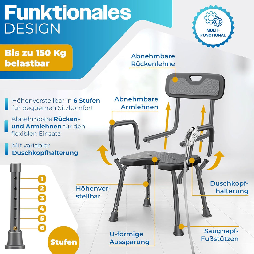 KESSER® Duschhocker mit Lehne für Senioren & Schwangere Duschsitz | Badhocker 150KG belastbar 6 Stuf