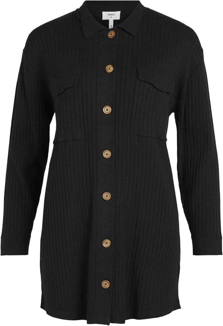 Object Damen Objnoelle Meza Knit Shirt Noos Strickjacke, Schwarz, S EU