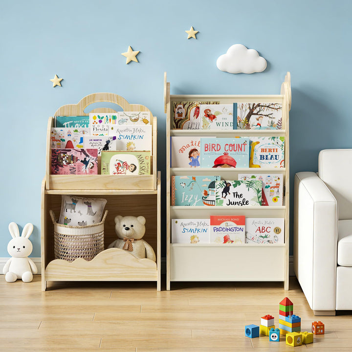 Kinderregal mit Boxen, 3-in-1 Multifunktions Spielzeugregal Kinderzimmer mit Modularem Design, Trage