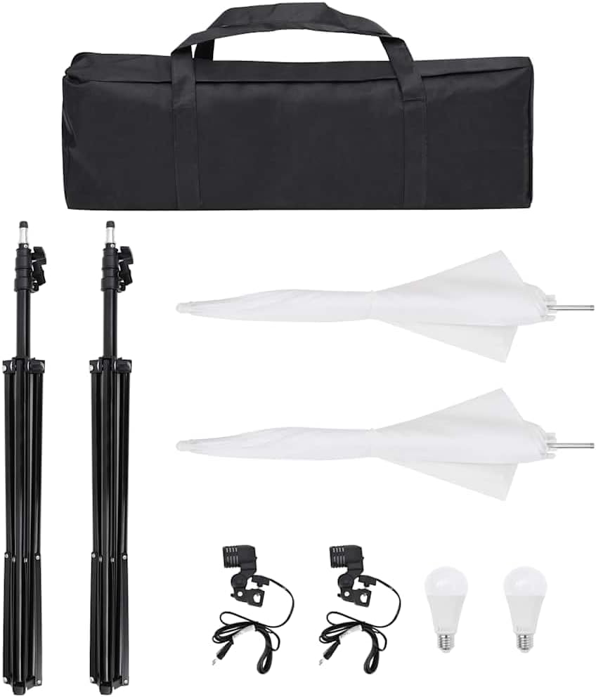 Fotostudio-Set mit Beleuchtung, Hintergrund und Reflektor für professionelle Porträt- und Produktfot