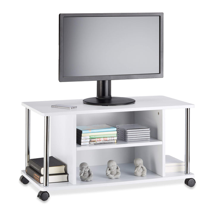 Relaxdays Fernsehtisch weiss, TV-Unterschrank mit 4 Rollen, rollbarer Fernsehschrank, MDF, HxBxT: 41
