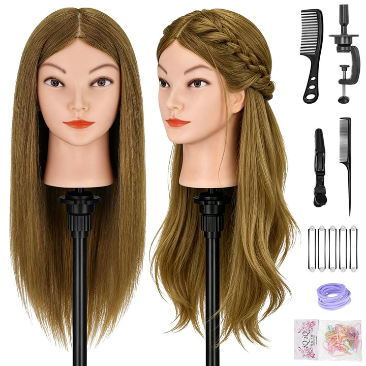 Yofuly 18 inch Trainingsköpfe für Friseure Übungskopf, 100% Echthaar Kosmetik Schaufensterpuppenkopf